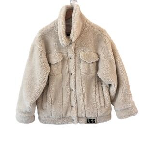 UGG Frankie Sherpa Fleece Trucker Jacket Size S Womens Cozy Teddy Coat Cream
